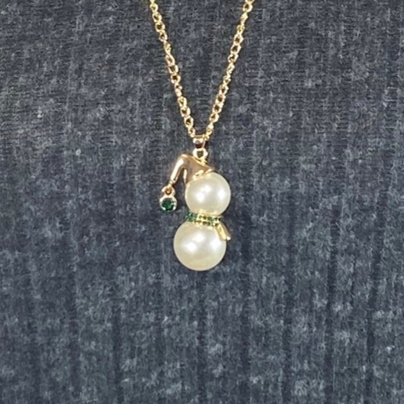 Snowman Gold Tone & Green Crystals Necklace - Picture 2 of 7